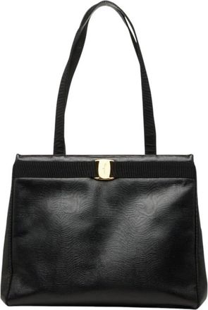 Ferragamo Black Leather Shoulder Bag Tote Bag (Pre-Owned)