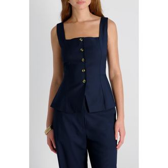 French Connection Square Neck Twill Top in Marine at Nordstrom, Size X-Small