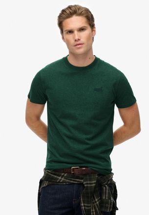 Superdry Rundhalsshirt SUPERDRY ESSENTIAL LOGO EMB TEE, Herren, Gr. XXL, gr&uuml;n (pitch gr&uuml;n marl), Single Jersey, Obermaterial: 100% Baumwolle, meliert, slim fit