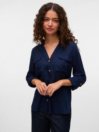 Vero Moda Hemdbluse VERO MODA VMBUMPY L/S SHIRT NEW WVN GA NOOS, Damen, Gr. XL (42), navy blazer, Web, Obermaterial: 100% Viskose, unifarben, regular fit Po-bed
