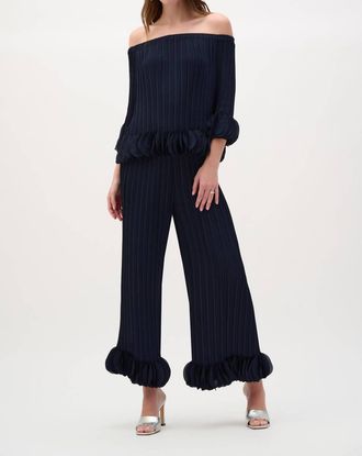 Joseph Ribkoff Off Shoulder Pleated Top In Midnight Blue