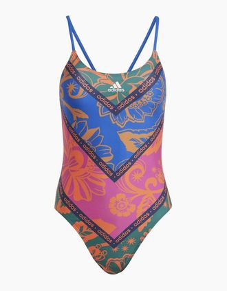 adidas Womens Farm Floral Patterned Swimsuit - Navy - Size: 6 xxs