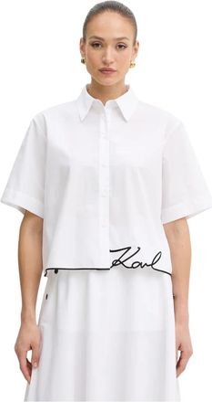 Karl Lagerfeld Signature Hem Shirt - Dames - Overhemden - Wit - S - Katoen - Overhemden