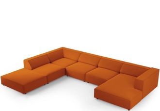 BLOOMINGLOFT 7-Sitzer Design Panorama Sofa Ardenal mit langer Seite links, Samtbezug