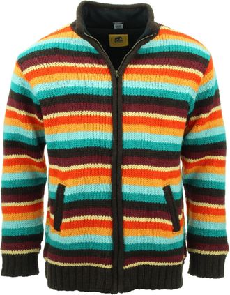 Loud Elephant Hand Knitted Wool Jacket Cardigan - Stripe Retro D (XX-Large)