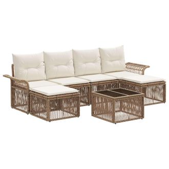 vidaXL Conjunto De Sof&aacute;s De Jard&iacute;n 7 Pcs Beige Rat&aacute;n Sint&eacute;tico Vidaxl