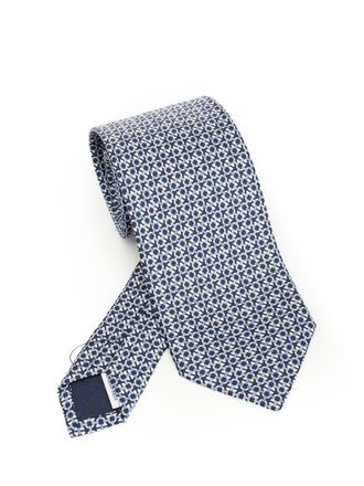 Ferragamo Gancini Print Silk Tie Ties And Bow Ties Blu-Uomo
