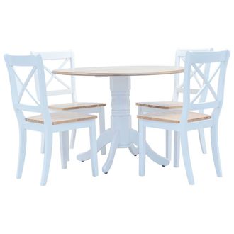 vidaXL Juego De Comedor 5 Piezas Madera Maciza De Caucho Blanco Marr&oacute;n Vidaxl