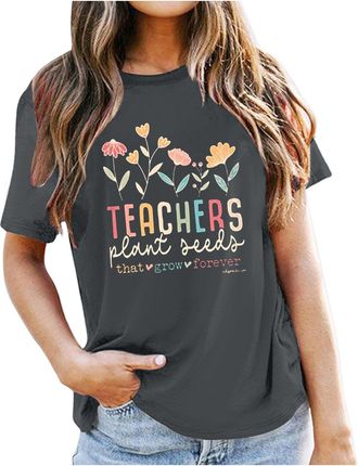 Generic Womens T Shirts 2025 Trendy Short Sleeve Tops Tee Teacher Shirts for Women: First Day of School Shirt Teachers Back to School Outfit Graphic Tee Hunti