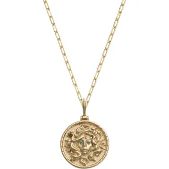 Awe Inspired 14k Gold Emerald Medusa Pendant Necklace in 14K Yellow Gold at Nordstrom