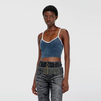 Diesel Crop top in indigo boucl&eacute; ribbed knit - T-Shirts - Woman - Multicolor