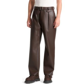 Mani&egrave;re De Voir Serge Relaxed Fit Leather Pleated Trousers in Brown at Nordstrom, Size 30
