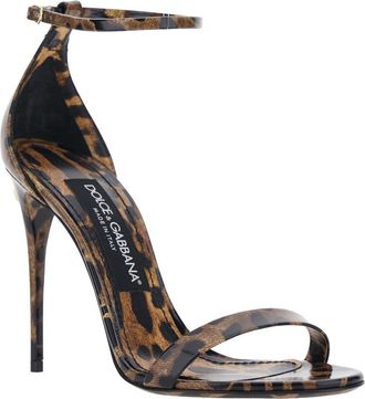 Dolce & Gabbana Womens High Heel Sandals Brown Leopard Print Glossy Leather
