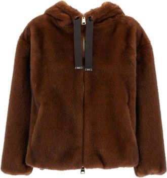 Herno Soft Faux Fur Short Bomber Jacket with Adjustable Hem
