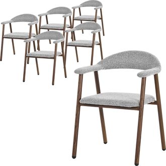 ML Design Ml-design Juego 6 Sillas De Comedor Con Reposabrazos, Asientos De Cocina Y Sal&oacute;n Con Respaldo, Tapizado Tejido Gris Y Estructura De Acero Con Aspecto 