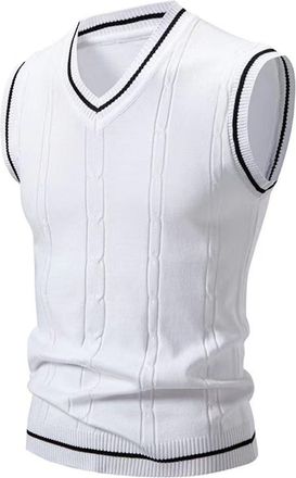Generic Men Sleeveless Jumpers, Business Office Knitted Gilets V Neck Knitted Vest, Thick Thermal Pullover Tank Top Slim Fit Knit Waistcoat Casual Solid Color