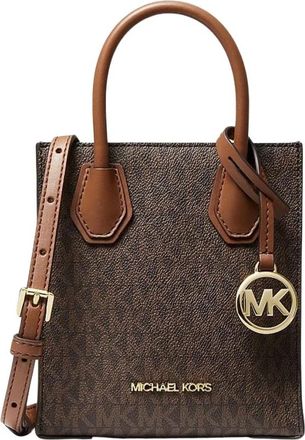 Michael Kors Mercer Extra Small Logo and Leather Crossbody Bag - Dames - Handtassen - Bruin - ONE Size - Polyester - Tassen