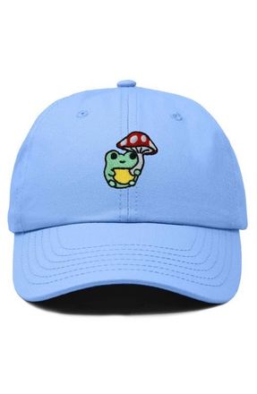 Dalix Mushroom Frog Embroidered Hat in Light Blue at Nordstrom