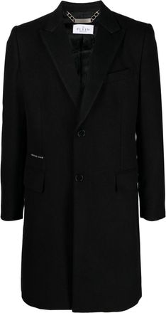 Philipp Plein single-breasted logo-lettering coat - men - Spandex/Elastane/Viscose/Polyester/Viscose/Acetate - 54 - Black