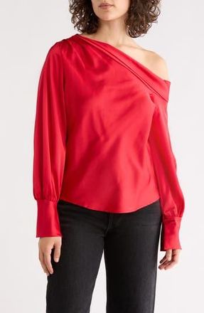 Renee C Asymmetrical Drop Shoulder Satin Top in Red at Nordstrom Rack, Size X-Small