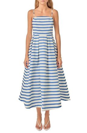 English Factory Stripe Sleeveless Maxi Dress in Off White/Royal Blue at Nordstrom, Size X-Small