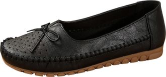 Generic Womens Leather Ballet Flat with Bow Decoration Casual Flat Shoes with Rubber Sole for Women, Breathable Round Toe Non Slip Loafers for Daily Wear (5.5