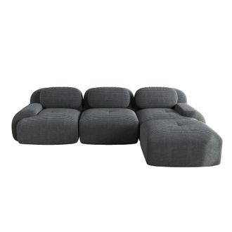 Urban Meuble Sof&aacute; esquinero modular 3 plazas, terciopelo gris con reposabrazos