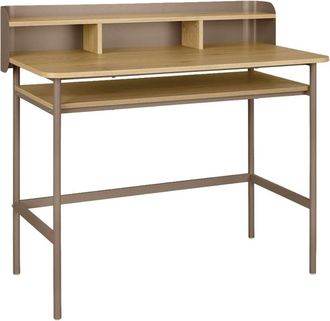 Sweeek Escritorio de metal y efecto madera con 3 nichos, marr&oacute;n