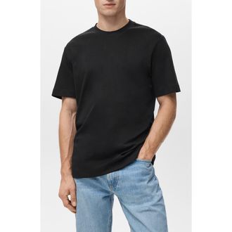 Mango Regular Fit Medium Weight Cotton T-Shirt in Black at Nordstrom, Size X-Small