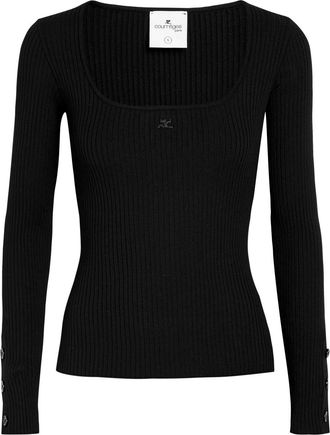Courr&egrave;ges Heritage Ribbed Knit top - Black - S (UK8-10 / S)