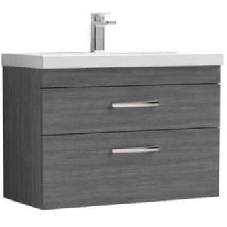 Premier Nuie Athena Anthracite Woodgrain 800mm Wall Hung 2 Drawer Vanity Unit and Minimalist Ceramic Basin - ATH067B