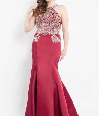 Rachel Allan Matte Satin Beaded Mermaid Gown In Marsala