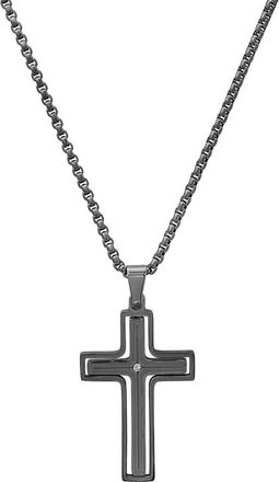 HMY Jewelry Mens Stainless Steel Crystal Cross Pendant Necklace in Black at Nordstrom Rack