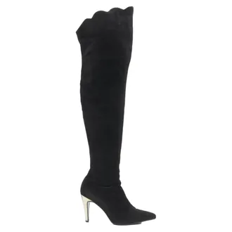 Versace Gianni Versace black suede scalloped topline gold heel knee high boot EU37