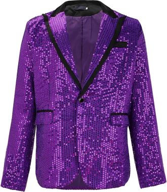 Generic Mens Shiny Sequin Blazer, Gold Sparkle Suit Jacket, Slim Fit Tuxedo for Wedding, Festive Party Blazer, Glittering Disco Coat, Mens Fashion Prom Wear, 