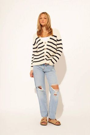 John & Jenn Zayn Cotton Cardigan In Marine Stripe