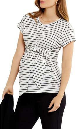 A Pea in the Pod Tie Front Maternity Top in White/Black Stripe at Nordstrom, Size X-Small