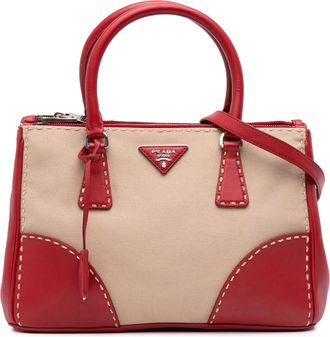 Prada Pre-owned Womens Tophandle Bag Leather Trim - Tan Textile - One Size