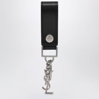 Saint Laurent Black leather Cassandre key ring