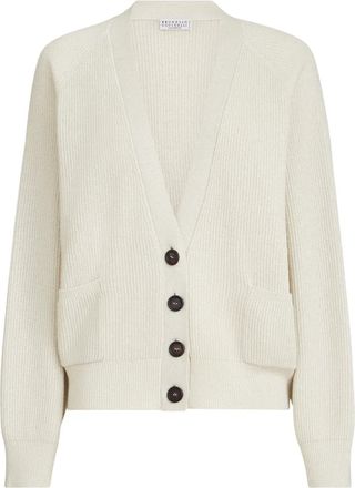 Brunello Cucinelli Cardigan a coste con tasche - Toni neutri