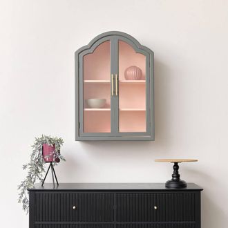 Melody Maison Arched Khaki Green & Peach Wall Cabinet 79cm X 57cm in Light Pink | Size: 79 cm X 57 cm