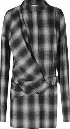 Iro Narissa Grey Checkered Draped Mini Dress