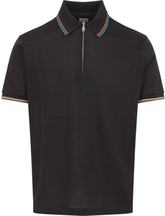 Paul Smith Mud Brown Striped Zip Polo