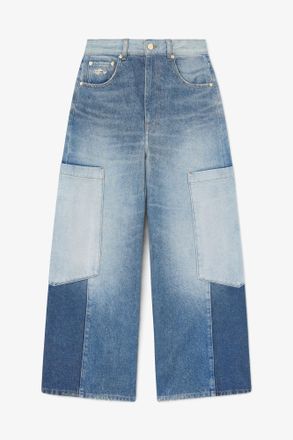 Ganni Blue Baggy Cargo Jeans in Patchwork Denim - Size 24W/33L Organic Cotton
