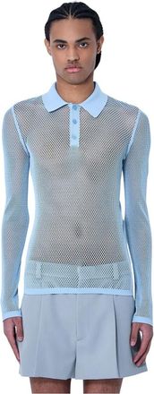 Gucci Tops, Heren, Blauw, M, Technische Mesh Polo Top met Embossing