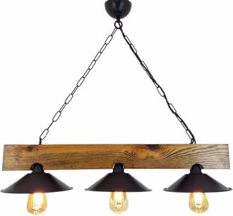 Concept Usine L&aacute;mpara colgante r&uacute;stica de 3 luces de madera y negra