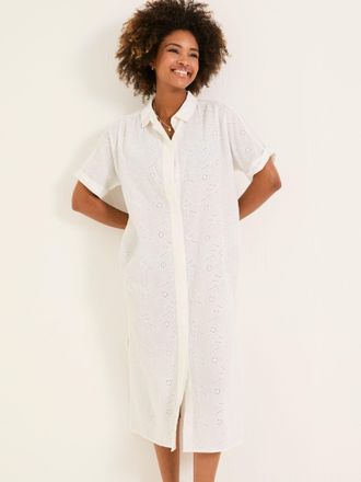 Fat Face FatFace Ivory 100% Cotton Beachwear Broderie Shirt Dress