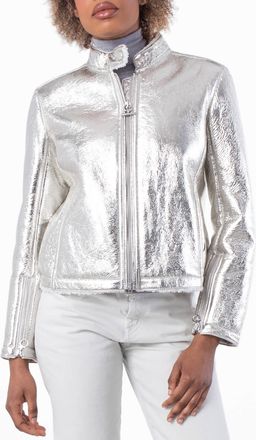 Ferragamo Ferragamo Metallic Laminate Shearling Jacket, Brand Size 42 ( US Size 8 )
