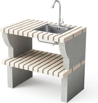 Movelar Fregadero Y Grifo De Pedestal Bailen Plus Para Barbacoa De Obra Prefabricada (beige, Gris - 86,5 X 58 X 58 Cm) - Uso En Exteriores - Movelar