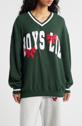 Boys Lie Wrap Me in a Bow Hayley V-Neck Sweatshirt in Green at Nordstrom, Size Large